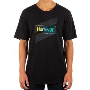 Hurley Black Short-Sleeve Logo Tee with Yellow & Teal Accent